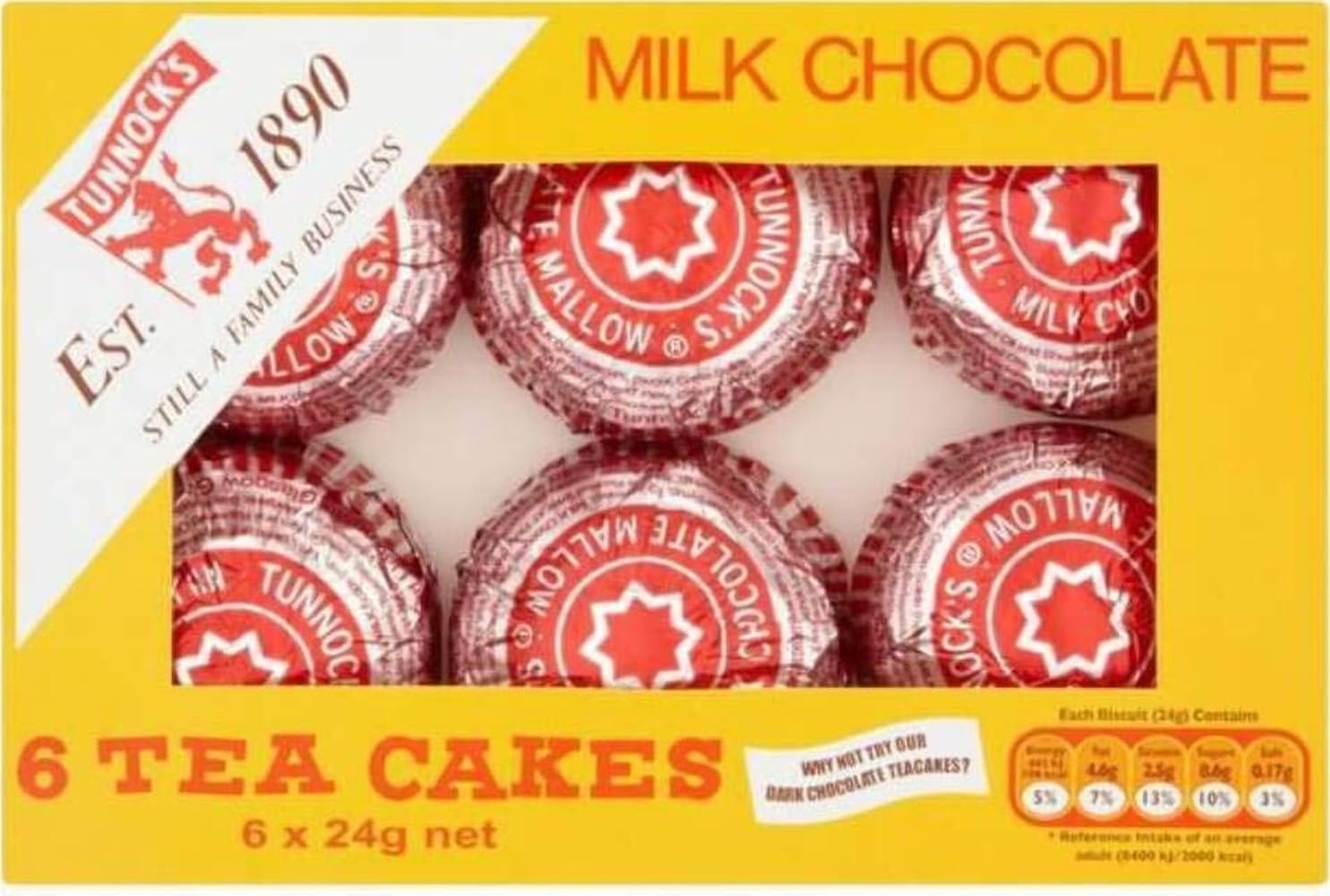 Tunnock's Tea Cakes, 6 x 24g, Marshmallow Biscuits