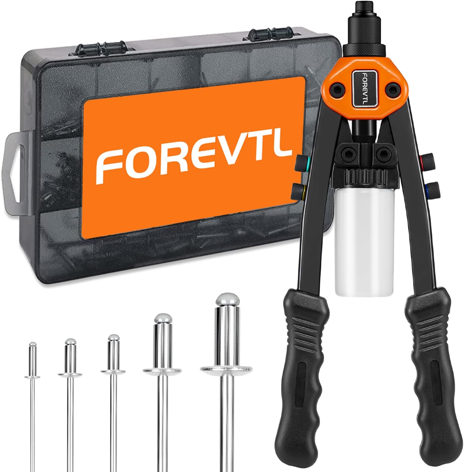 Rivet Gun Kit, 1/4 Pop Rivet Gun Kit with 210Pcs Blind Rivets and 5 Tool-Free Interchangeable Rivet Heads, 13" Heavy Duty Manual Hand Riveter Tool for Metal, Plastic & Automotive