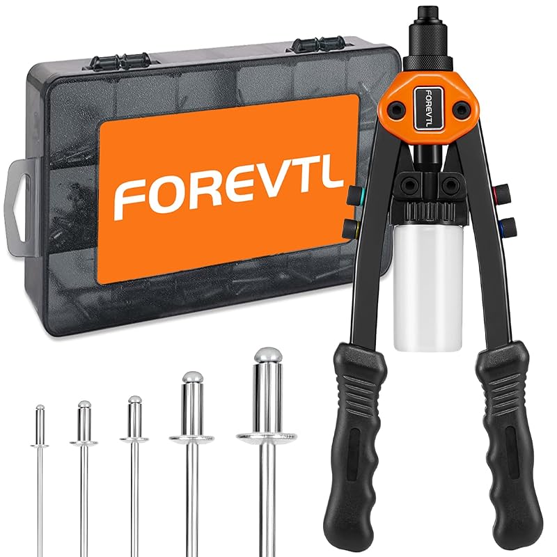 Kit Rebitador Manual de 13 pol. (33,0 cm) com 210 Rebites Cegos e 5 Bicos Intercambiáveis FOREVTL FT807