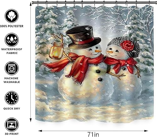 Miniatura 3 de Juego de cortina de ducha de Navidad para decoración de baño, tela impermeable, lindo muñeco de nieve con temática de Papá Noel, cortinas de bañera