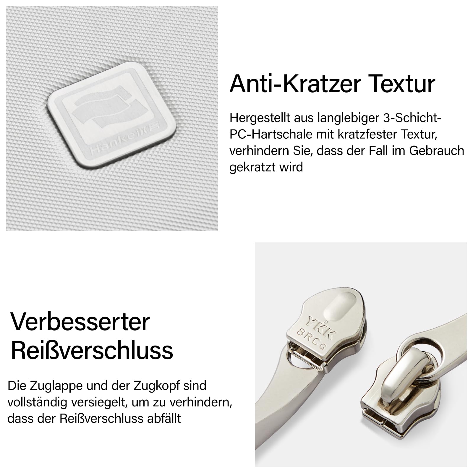 Hanke Handgepäck Koffer Breiter Griff mit 360°-Spinnerrändern Frontöffnung Koffer mit TSA-Schloss PC & Aluminium Hartschalenkoffer 49cm(46L), Rauchweiß