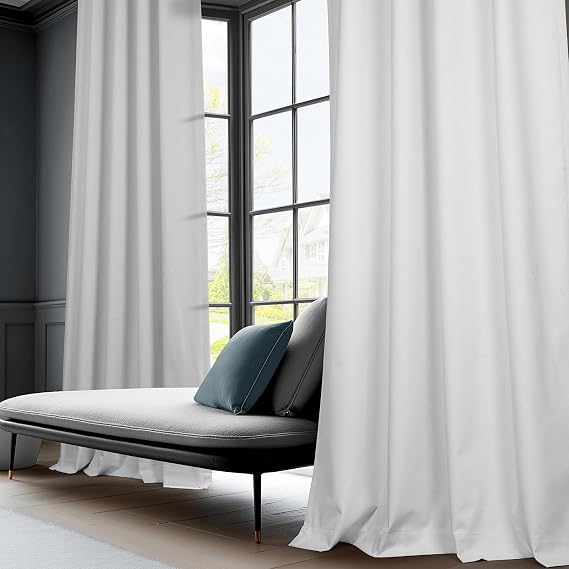 HPD Half Price Drapes Vienna Basic Linen 100% Blackout Curtains for Bedroom 96 Inches Long (2 Panels) - Rod Pocket Curtains & Drapes for Living Room & Windows - 50 X 96, Off-White