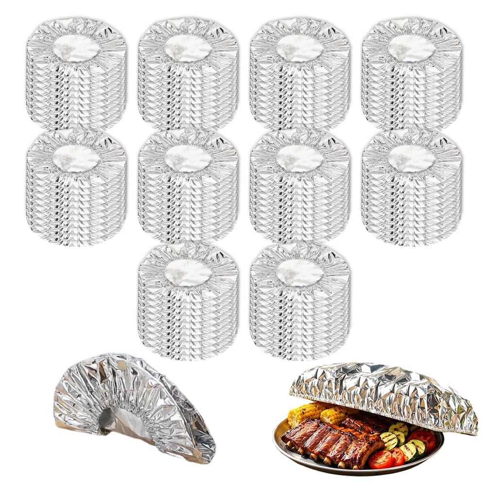 Reusable Aluminum Foil Food Covers, Portable Elastic Food Cover for Kitchen, Durable Foil Bowl Cover for Picnic, Food Storage Cover for Restaurant Use (100)