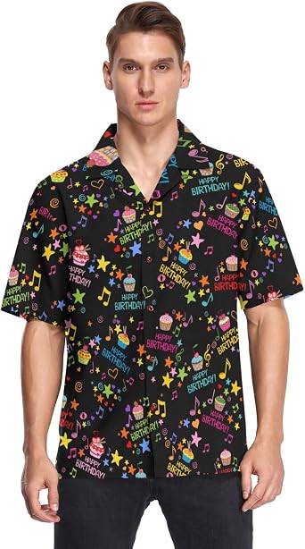 Fisyme Hawaiian Shirt for Men Loose-Fit Short Sleeve Button Down Beach Casual Shirts