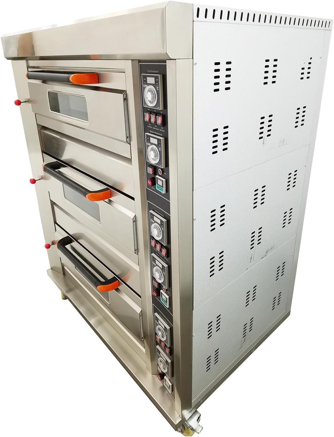 Commercial Pizza Oven 3-layer Gas Heating Piza Baking Machine with 6 plate 110V 300W Stainless Steel Oven for Restaurants Bakeries 0-99min 0℃-400℃ Single Phase