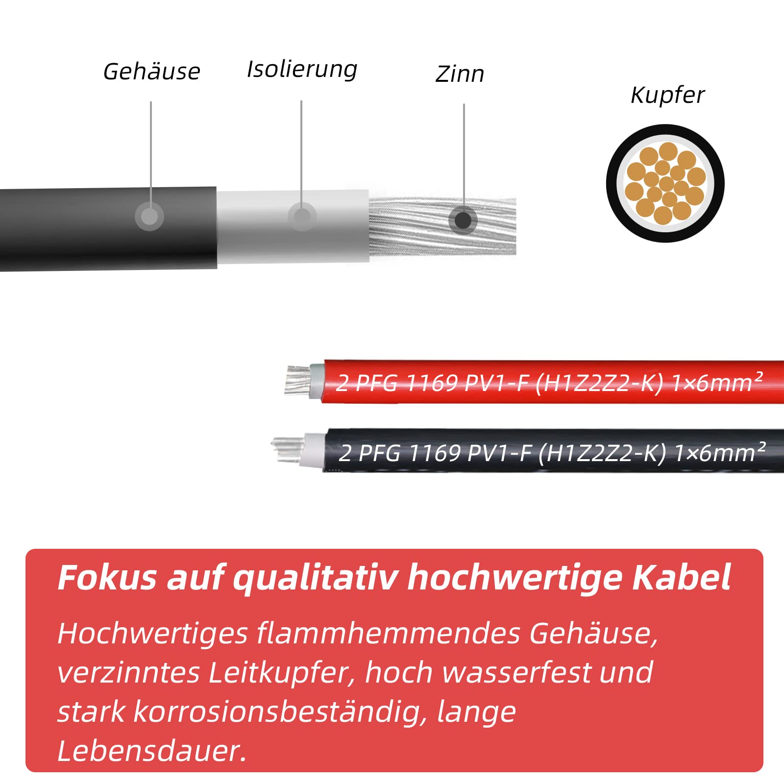 Cavo Di Prolunga Doppio Lato Connettore Solare Cavo Solare Rosso/Nero 6mm ² Incl. Spina, Made IN Germany (2 X 8m - Foto 3