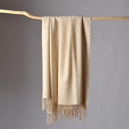 CUDDLE DREAMS Manta de cachemira prémium con flecos, lujosamente suave (beige cachemira)