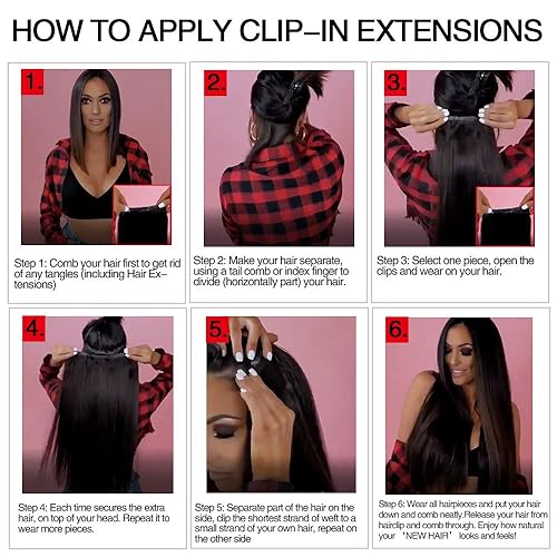 Miniatura 6 de Extensiones de cabello natural recto con clip para mujeres negras, 100% sin procesar, para la cabeza completa, cabello natural virgen brasileño,
