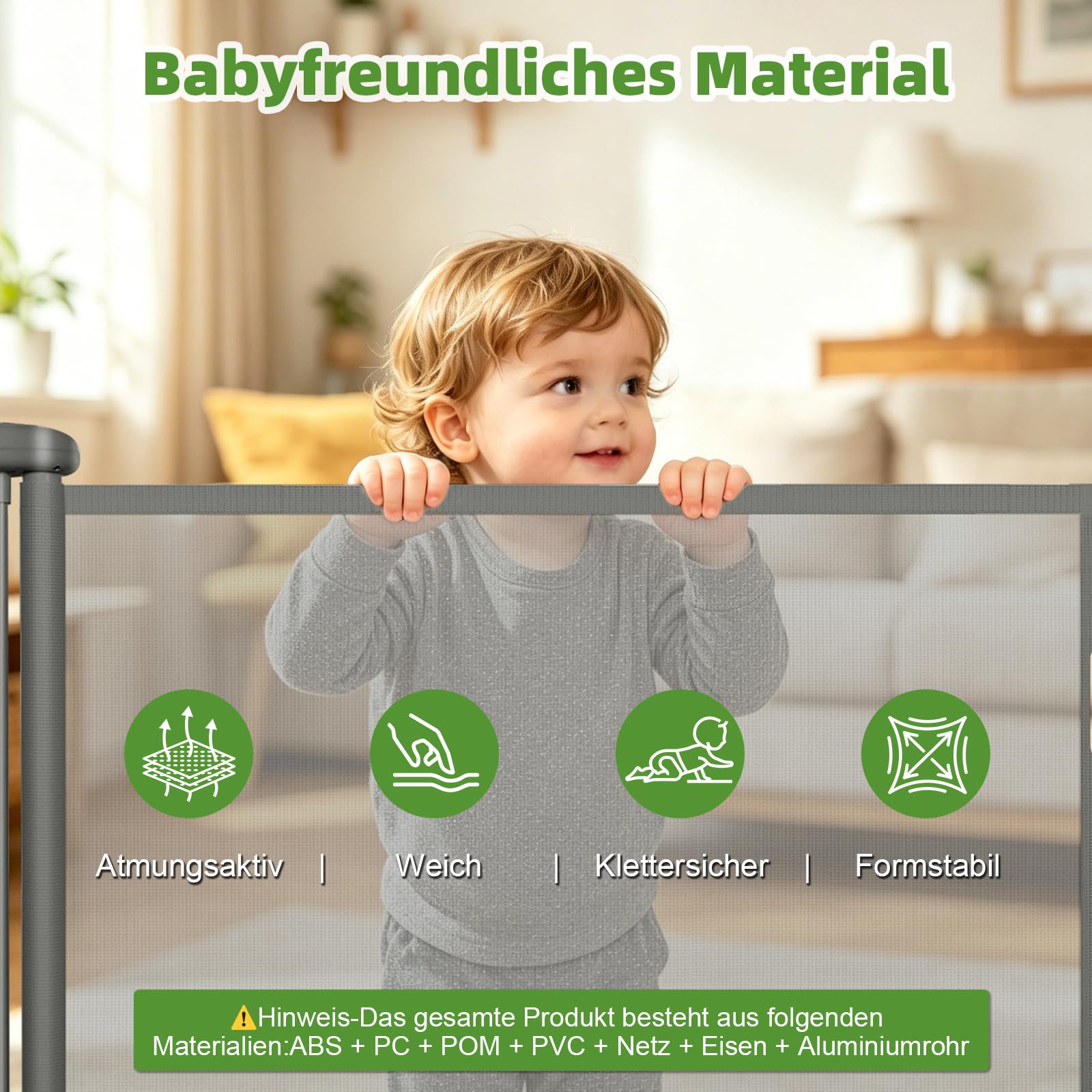 Dioxide Treppenschutzgitter Ausziehbar 0-150 cm für Babys Kinder Hunde Grau