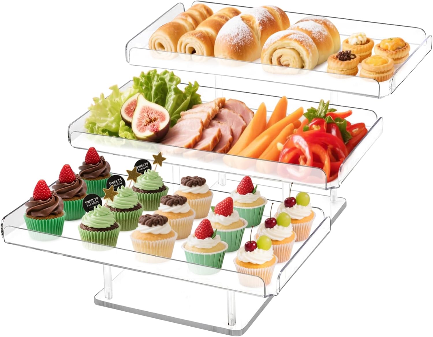 Idefair Acrylic 3 Tier Serving Tray Tiered Cupcake Stand, Dessert Display for Party, 2025 Updated Serving Platters for Cookies, Fruits, Veggies, and Sweet Treats