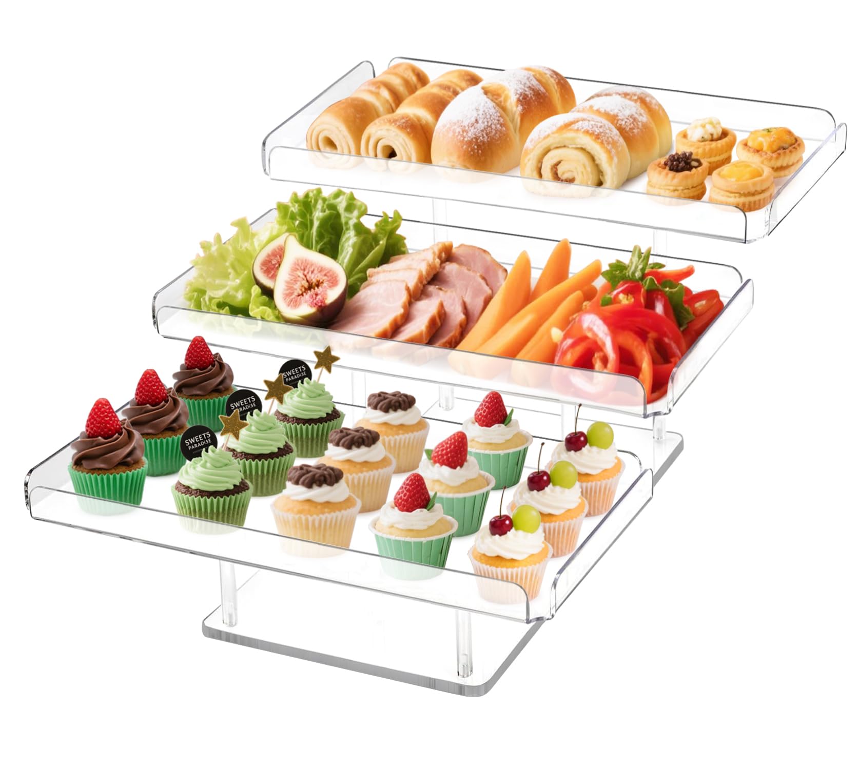 Présentoir table dessert acrylique 3 en 1 pour fêtes et buffets