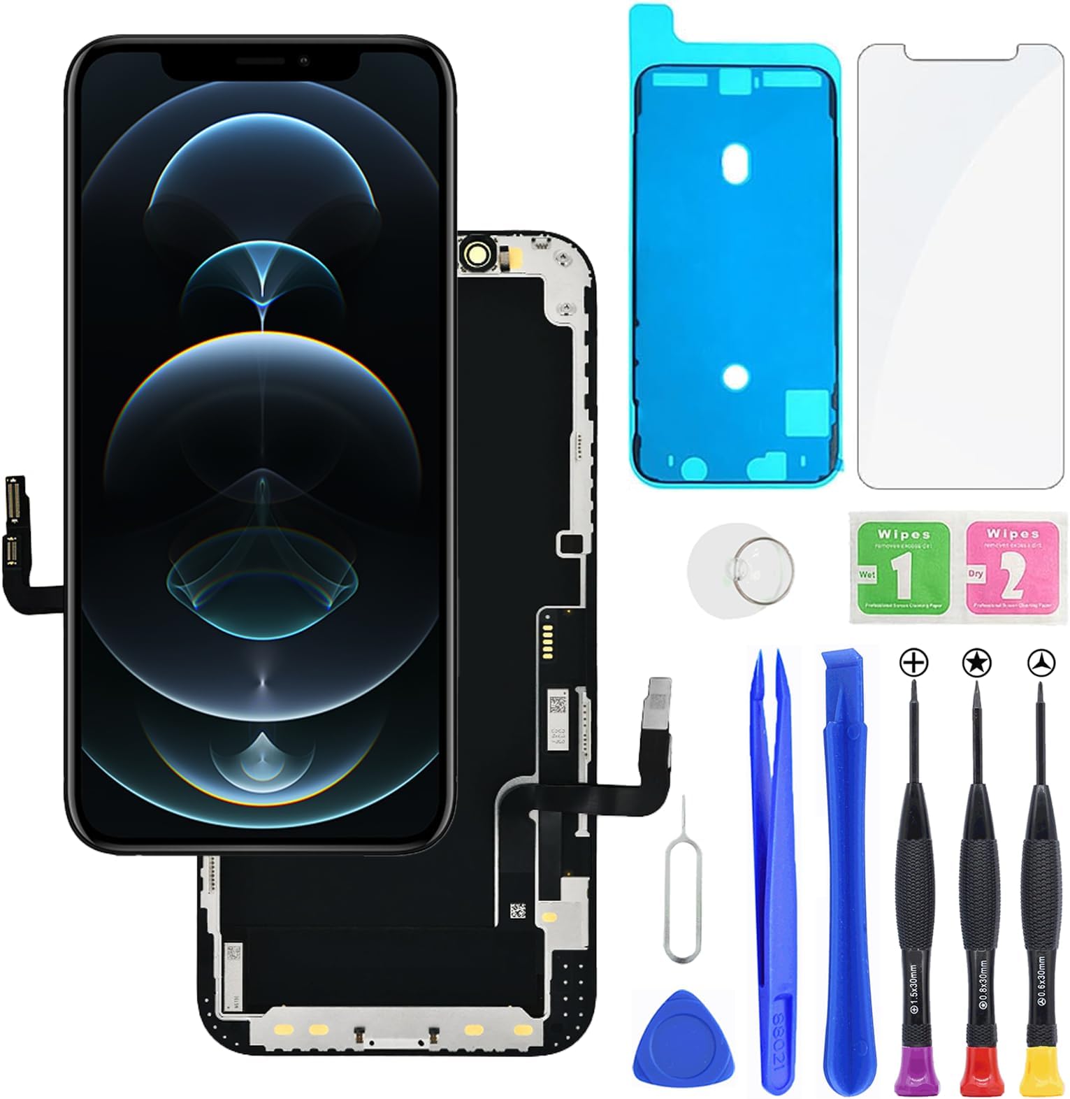 for iPhone 12/12 Pro LCD Display FHD Screen Replacement 3D Touch Digitizer Frame Full Assembly with Repair Tools Kit for 6.1 inch iPhone 12/12 Pro+Waterproof Adhesive+Screen Protector
