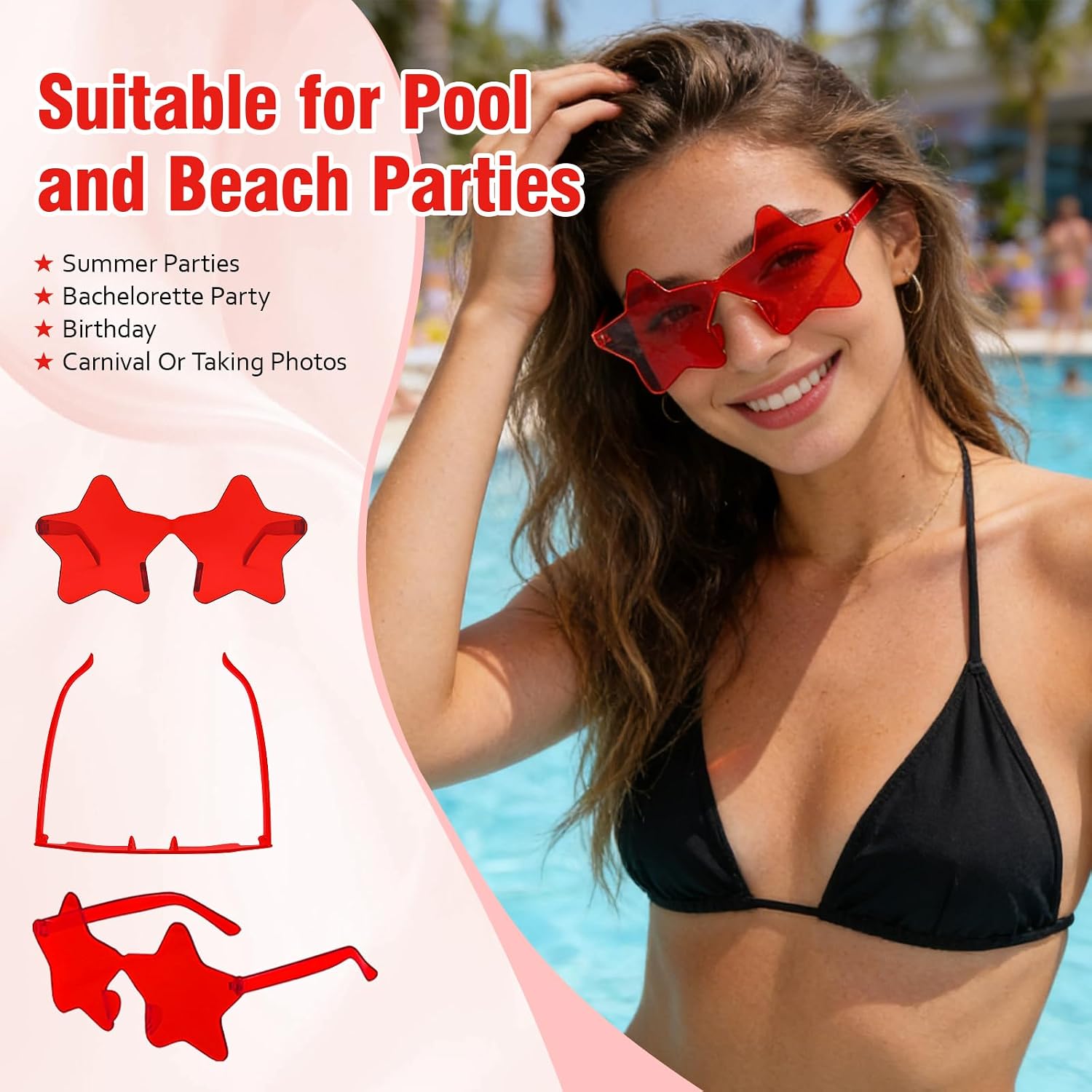 Pibupibu Wholesale 40 Pack Rimless Star Shaped Sunglasses Bulk Adults Unisex, Fun Colorful Pentagram Glasses Party Favors