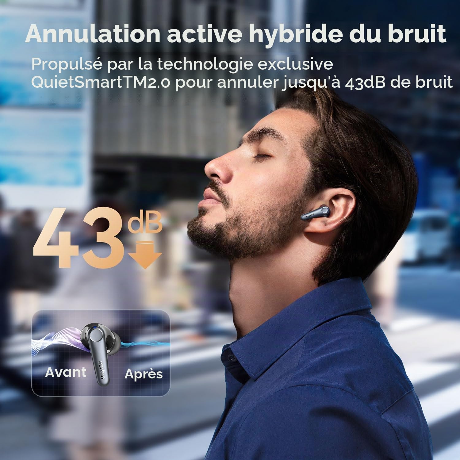EarFun Air Pro 3 Écouteurs à Réduction de Bruit Hybride, Son Qualcomm® aptX™ Adaptive, 6 Micros CVC 8.0 ENC, Bluetooth 5.3, Connexion Multipoint, 45 h d’Autonomie, EQ Via Application, Charge sans Fil