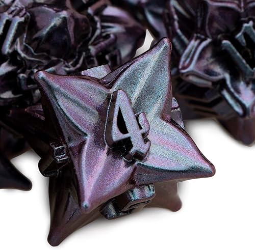 Miniatura 26 de ARUOHHA DND - Juego de dados de metal con diseño de números de hoja negra, dorados, dados poliédricos con caja, 7 dados D y D, juegos de rol D20