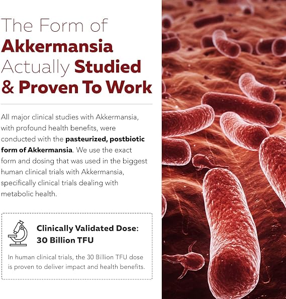 AK-Postbio: Akkermansia Probiotic 30 Billion TFU - Max Strength, Clinically Validated Dose & Patented Strain - Superior Pasteurized Form, Highest Absorption, Delivery - GLP-1 Probiotic - 30 Servings