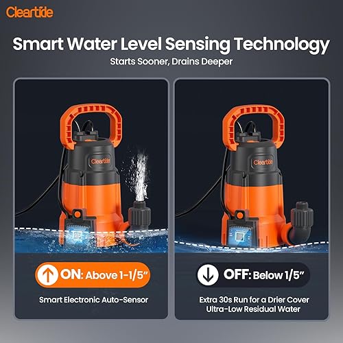 Miniatura 5 de Cleartide Bomba de sumidero sumergible, sensor de agua inteligente encendidoapagado automático, modo manualautomático, bomba de agua multiusos de 14