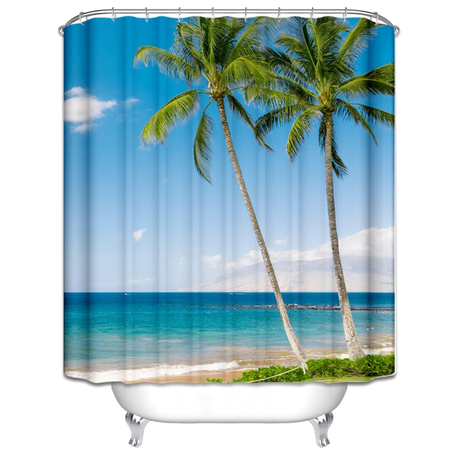 Rideau de douche textile vert 150x200 cm lavable avec anneaux inclus