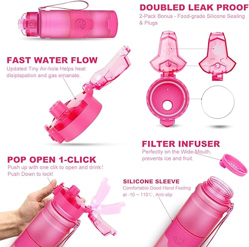 Miniatura 4 de Botella de agua deportiva Zorri, 13.5, 17, 23.6 onzas, sin BPA, a prueba de fugas, ligera, para exteriores, campamento, ciclismo, fitness, gimnasio,