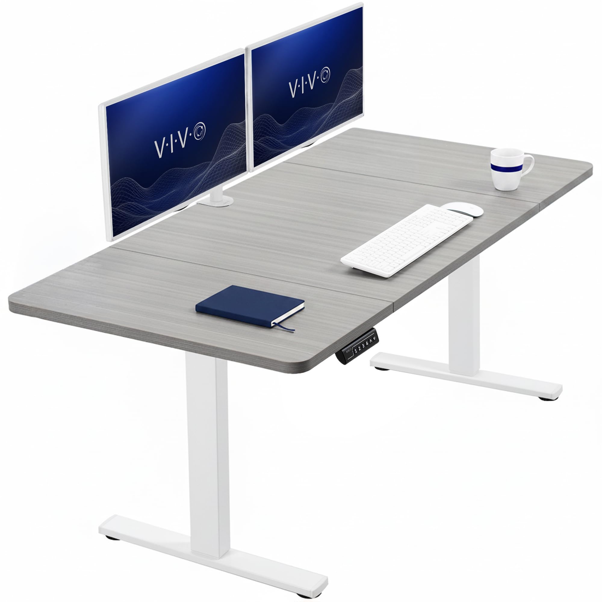 VIVO Dark Gray 60 x 30 in Standing Desk, DESK-KIT-1W6G-30 | Electric, Holds 220 lbs, Sit Stand, Height Adjustable, Extra Deep Table Top, Memory Presets, 1B Series, White Frame