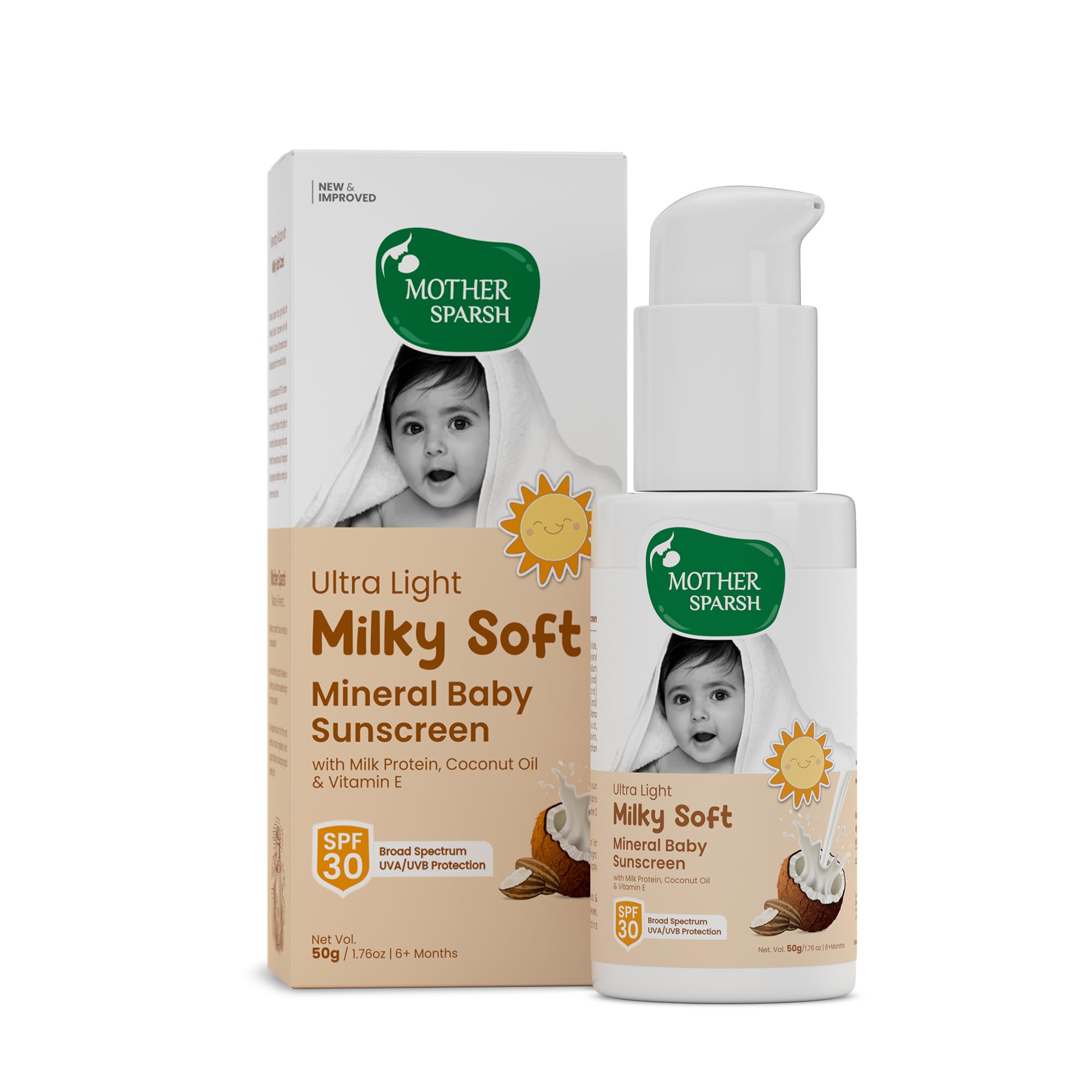 Milky Mineral Baby Sunscreen-50g | Ultra Light Sunscreen Lotion for Babies with SPF 30, Broad Spectrum UVA/UVB Protection | Sunscreen Baby Lotion With Milk Protein, Coconut Oil & Vit. E