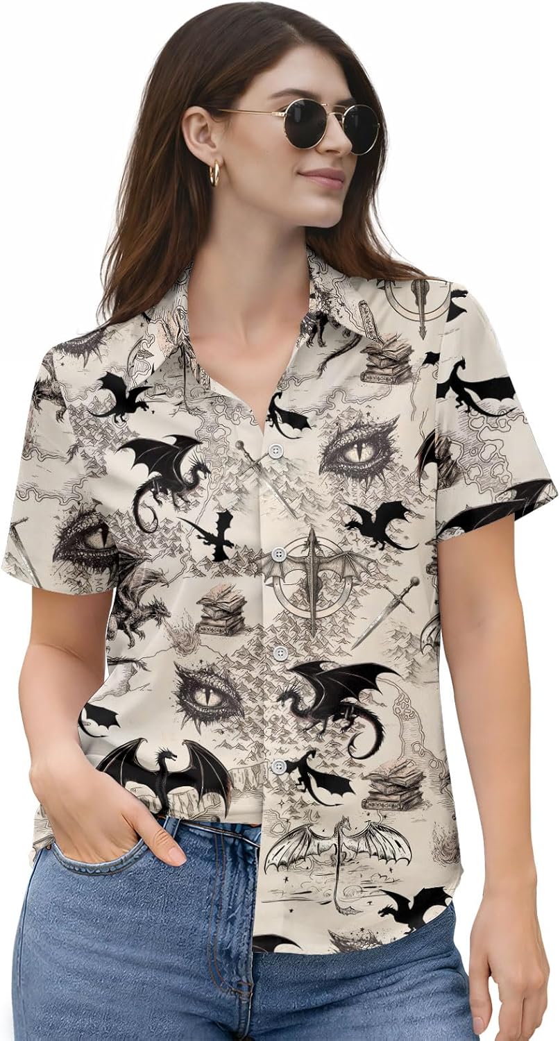 99TIMORO Fantasy Character Button Shirt Women, Novel Movie Themed Button Short Sleeve for Valentine's Day