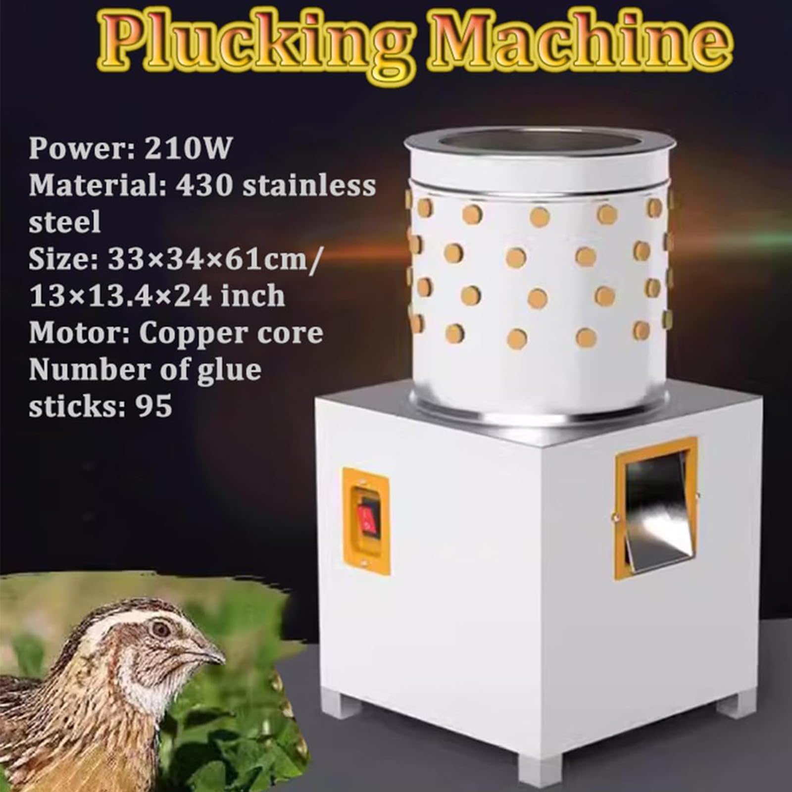 Spiumatrice Automatica per pollame, spiumatrice di Piume di Pollo per carichi Pesanti per Uccelli, quaglie, piccioni e Altro pollame - 95 aste in Gomma, Motore 1440 Giri/min