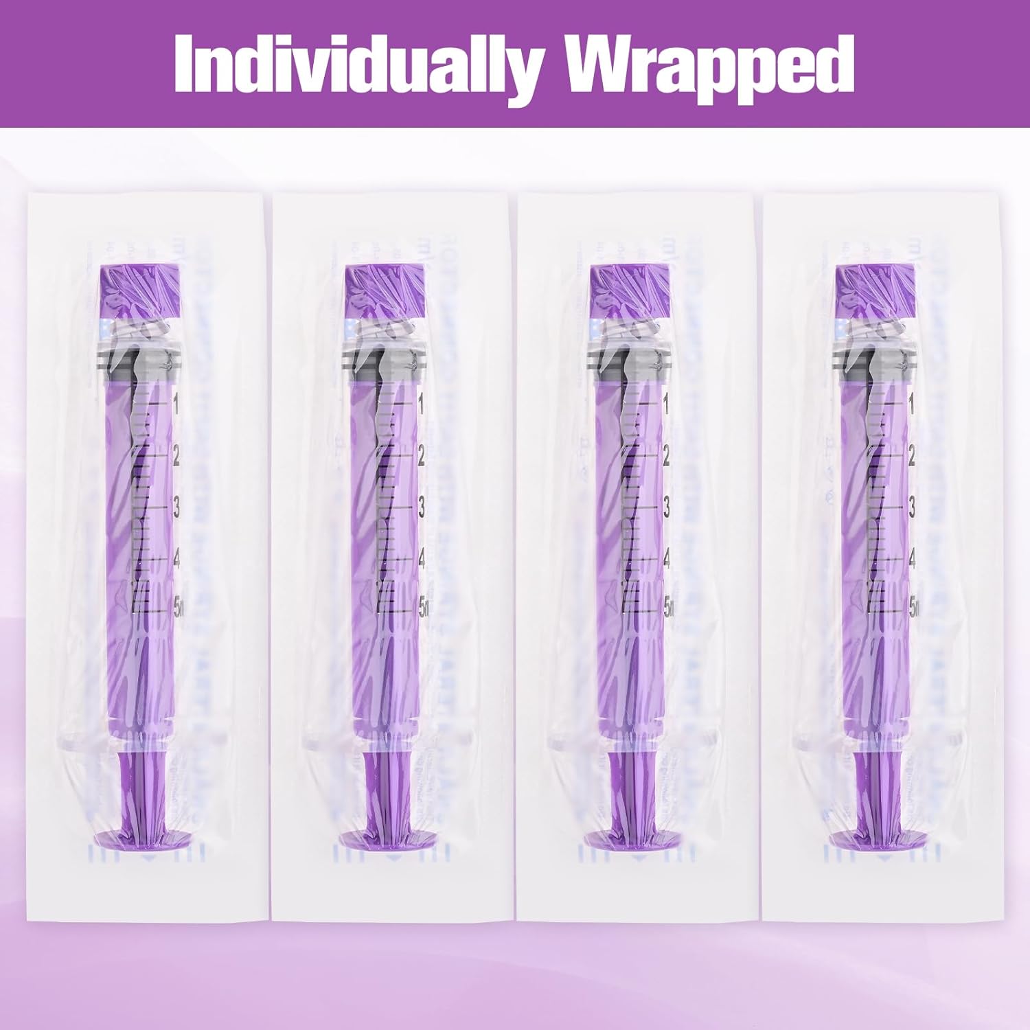 5ml Syringe with Cap, 5cc Plastic Syringes for Liquid, Feeding, Individually Wrapped 50 Pack