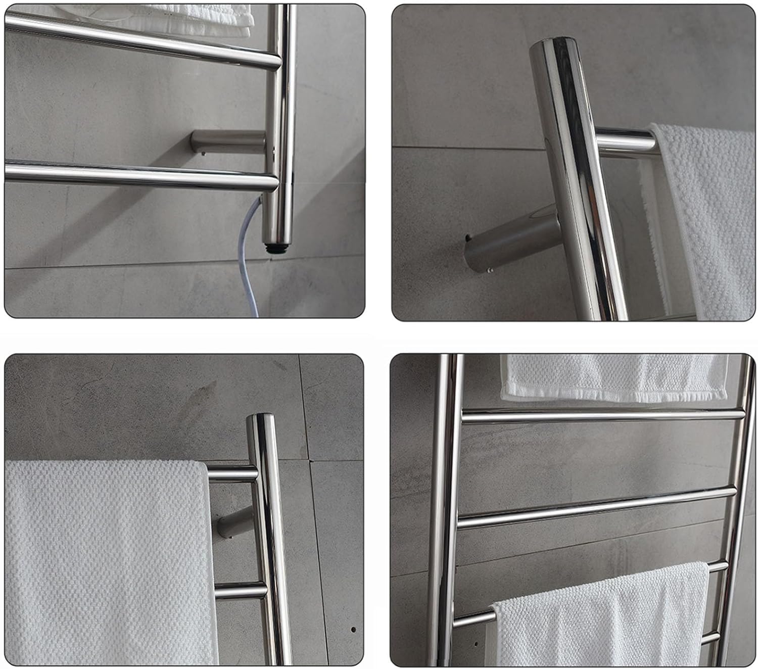 Wall-Mounted Large Heated Towel Rack - 304 Stainless Steel Towel Warmer with Intelligent Thermostatic Control Electric Silver Design Ideal for Bathrooms and Spa Use