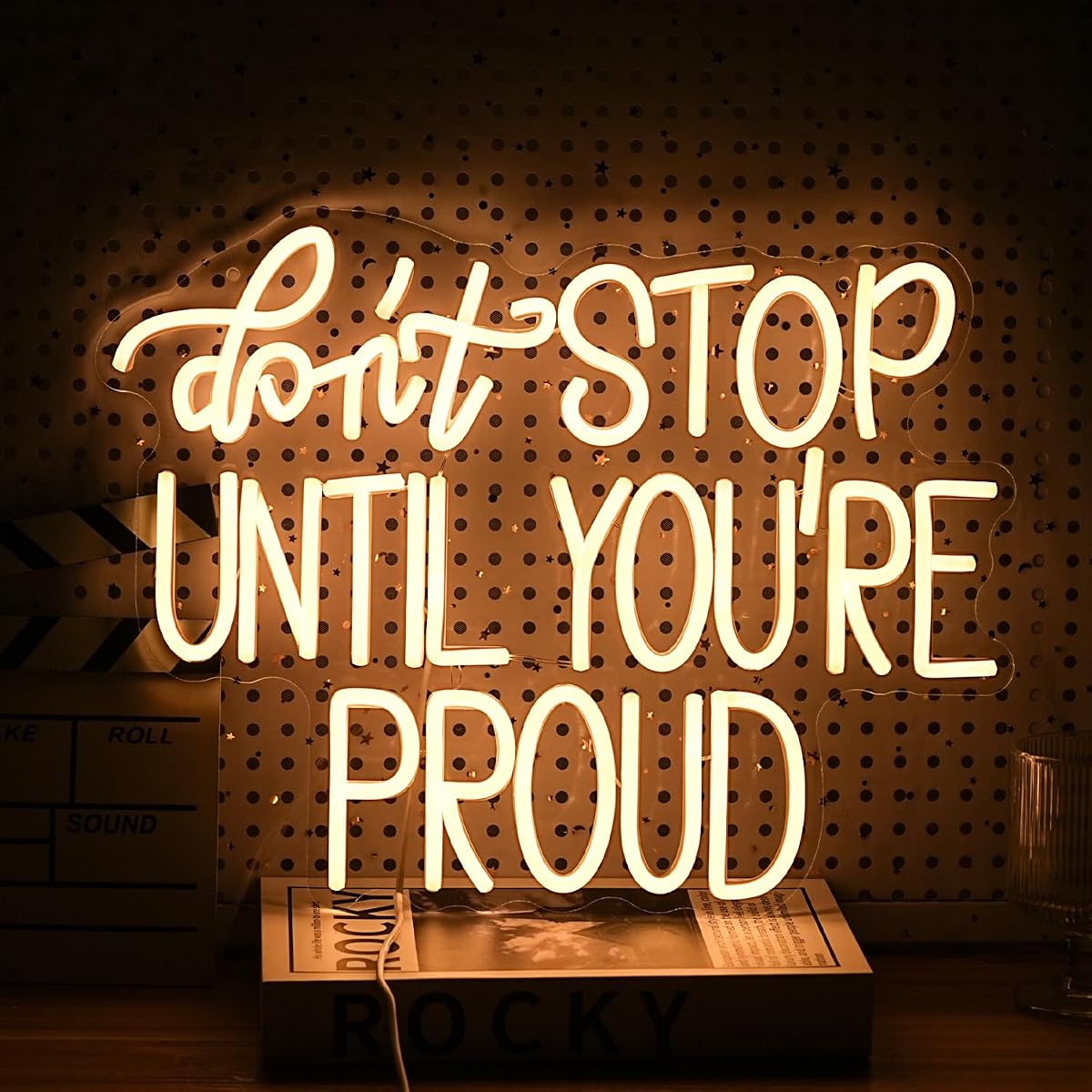 GNVETZLL Neon Sign - Dont Stop Until You Are Proud, Warm White LED Light,