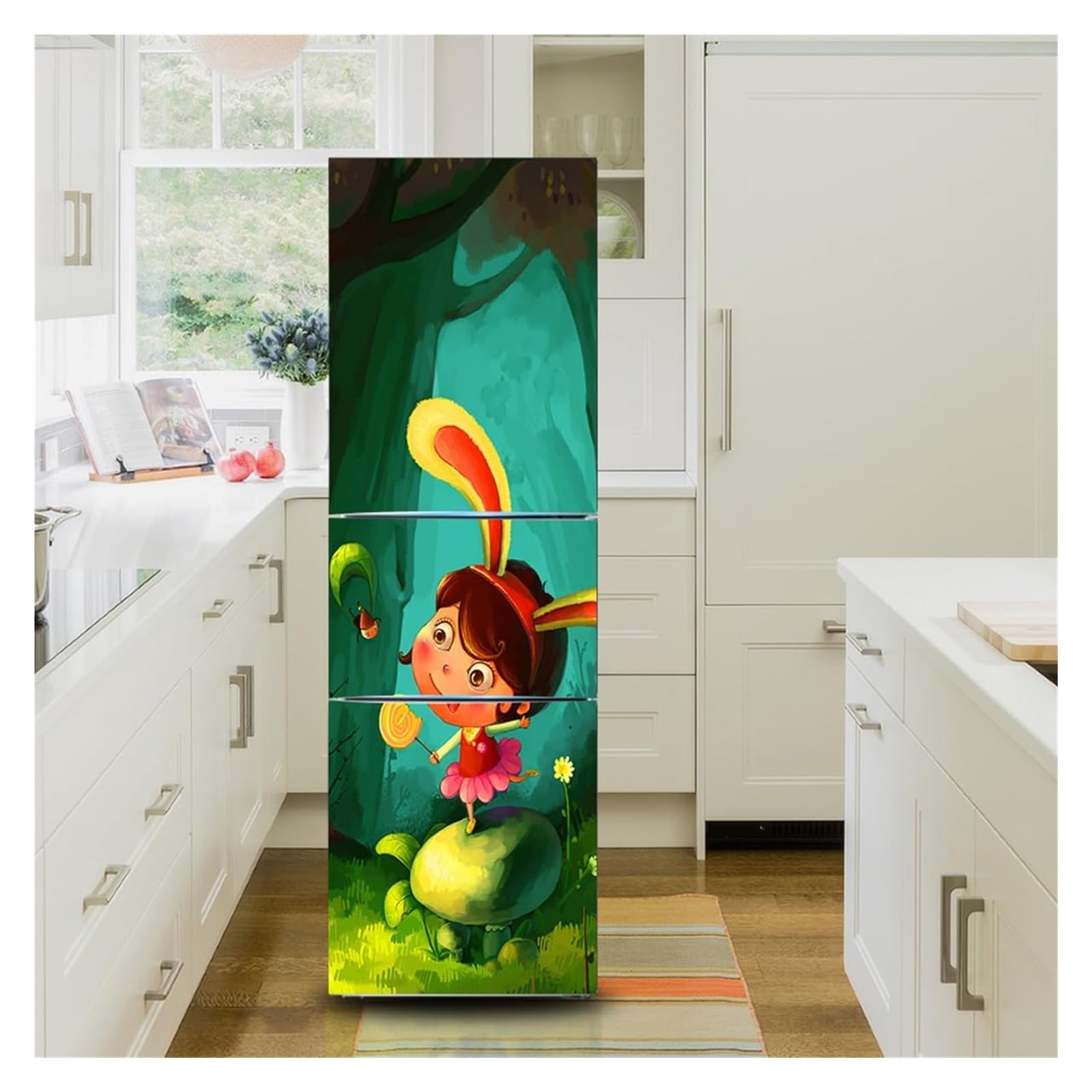 Self-Adhesive Fridge Stickers, Freezer Skins Wall Stickers for Kitchen Decal, Kid Cartoon Forest Girl(M: 60x180 cm)