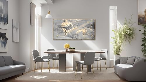 Miniatura 3 de Lienzo abstracto para pared, pintura en lienzo gris y dorado, decoración de pared, tinta fluida, obra de arte moderna para sala de estar,