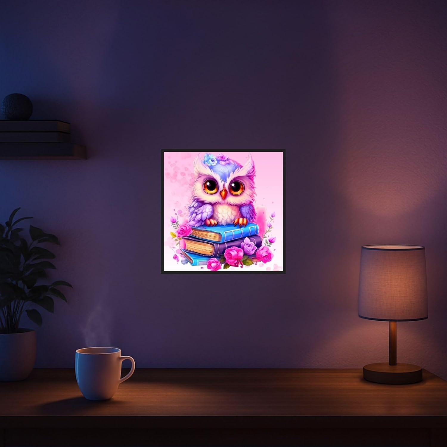 Picmondoo Diamond Painting Book Owl 30x30 cm – DIY Diamond Painting for Children & Adults – with AB Stones, Rhinestones & Fairy Dust Paint – Complete Set with Accessories & Artist Canvas