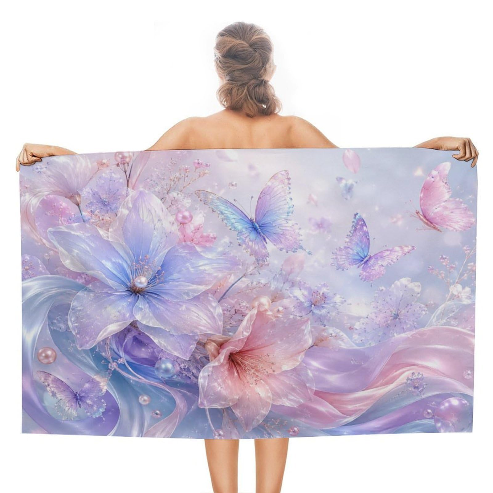Anceky Floral Butterflies Pastel Dreams Oversized Beach Towel Quick Dry Sand Free Microfiber Travel Towel Lightweight Multi Purpose Beach Blanket Pool Gym Bath Towel 51x31 in