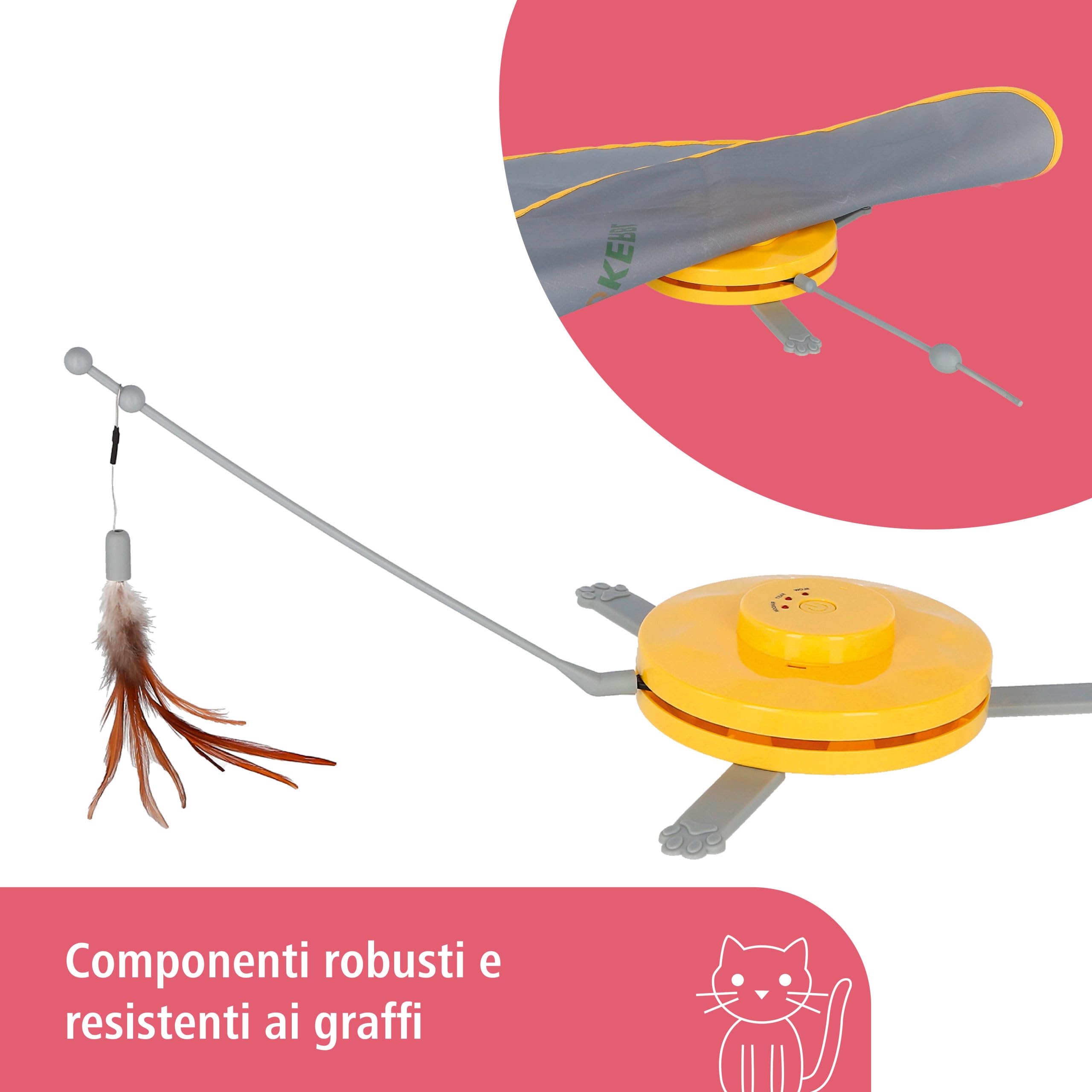Kerbl Pet Giocattoli per Gatti 2 in 1 Catch The Tail Feather, Giallo, Grigio, 70x53x5cm, Nylon, Gatti, Funzione di spegnimento Automatico, Antiscivolo