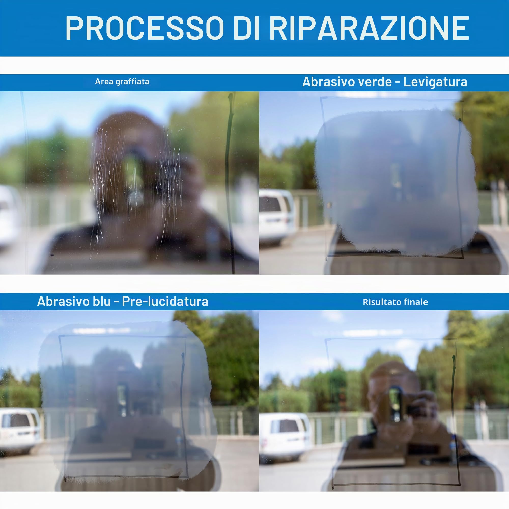 Glass Polish 125mm (5”) PRO Kit di Rimozione Graffi per Lucidatura Professionale del Vetro, Elimina Graffi, Graffiti, Danni da Acqua e Corrosione Acida, Ripristina Le Condizioni Originali - GP25022