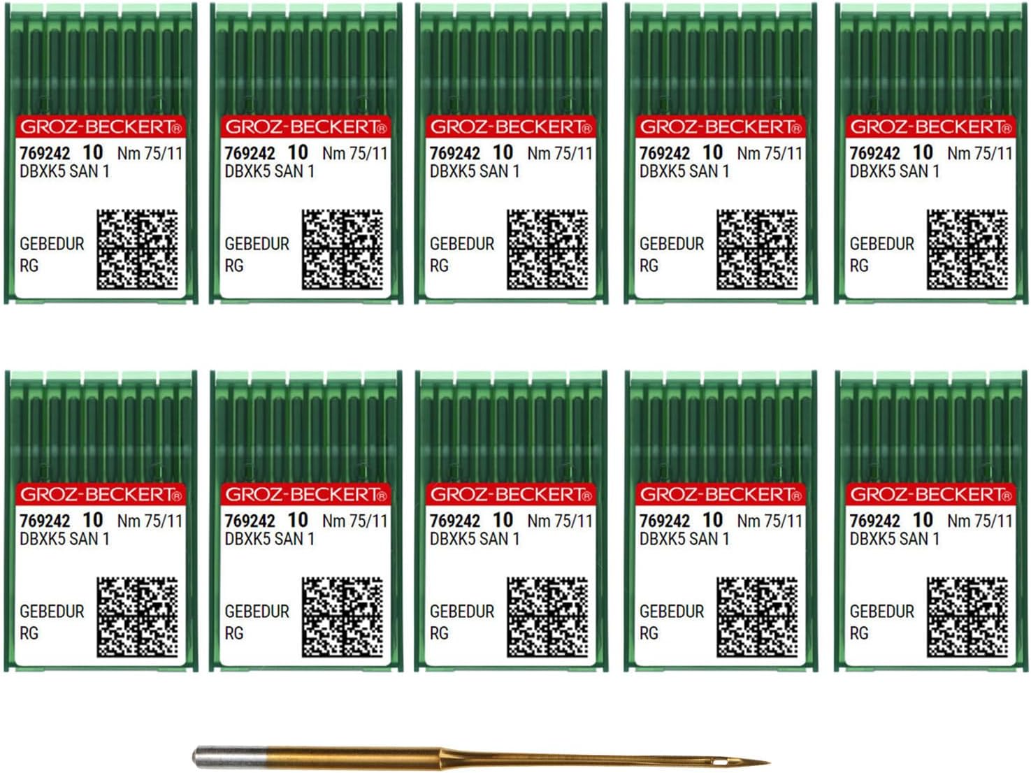 Skysewing 100PCS 769242 75/11 Groz-Beckert DBXK5 SAN1 GEBEDUR Embroidery Needles Titanium Coated RG Point, Suitable for Tajima Barudan SWF Zsk Commercial Industrial Computer Embroidery Machine