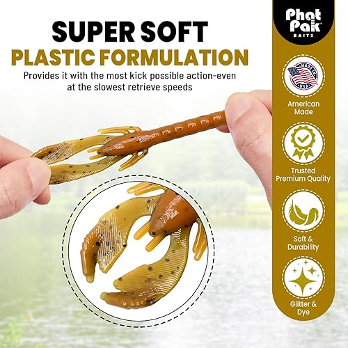 Miniatura 7 de Phat Pak Baits - Beasty Bug Jr Ned Rig Craw Finesse Bass Señuelo de pesca de plástico suave 20ct 2.8"