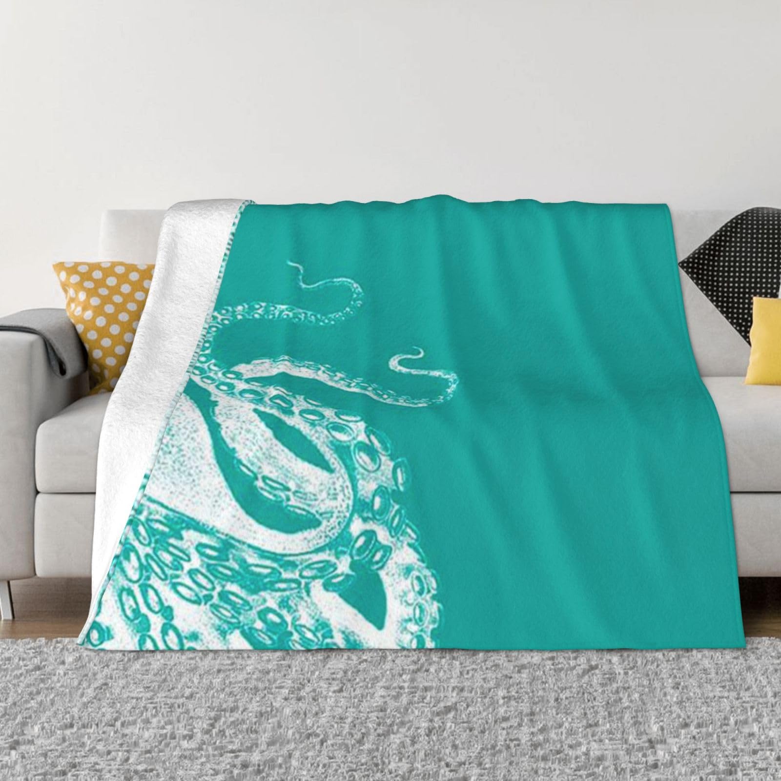 Couverture polaire flanelle légère DEHIWI chaude toutes saisons 152x127 cm vert pieuvre