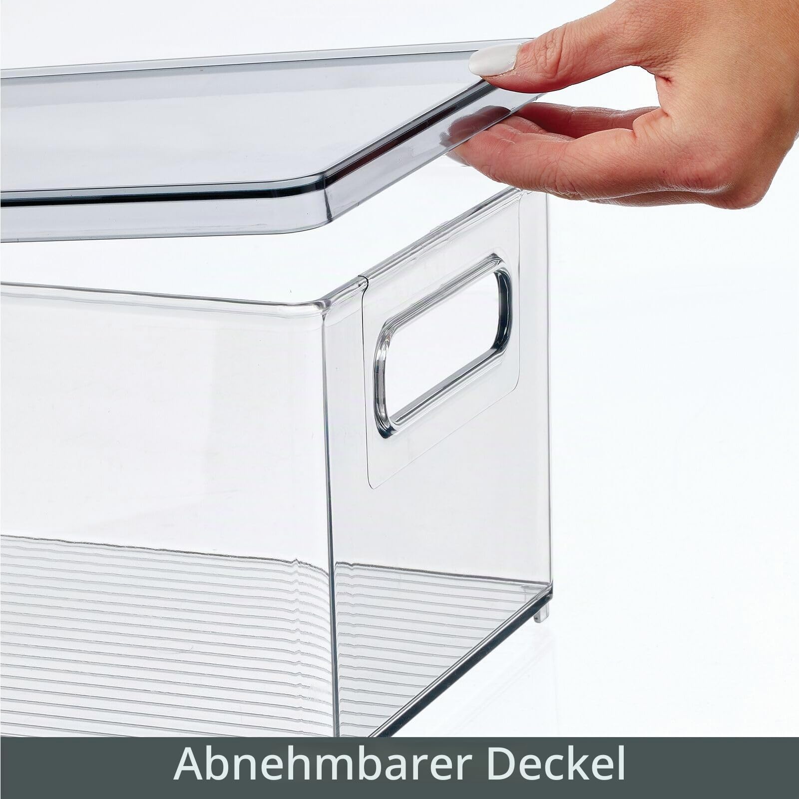 mDesign 4er-Set Kosmetik Organizer – praktische Kosmetikaufbewahrung aus Kunststoff mit abnehmbarem Deckel – stapelbare Kunststoffbox zur Aufbewahrung von Kosmetik und Make-up – durchsichtig/grau