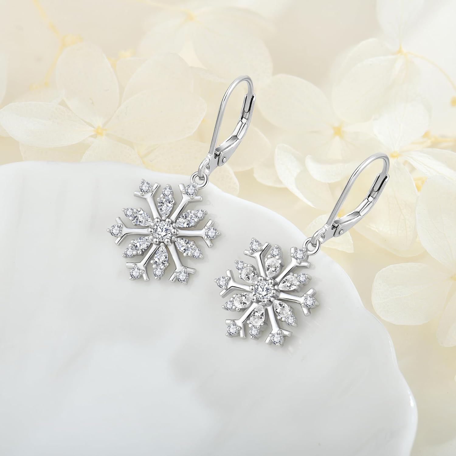 Christmas Snowflake Earrings, 925 Sterling Silver Cubic Zirconia Earrings Snowflake Dangle Drop Earring for Women, Christmas Jewelry Gifts for Her Mom Wife - Image 7