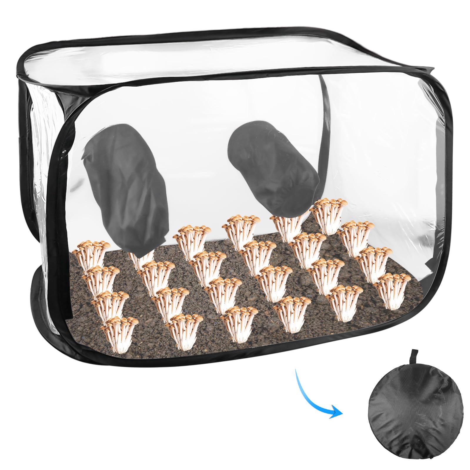 GOMETY Boîte à air d'allaitement pour champignons avec 2 ports de bras, 90 x 60 x 60 cm, compacte, sur pied, pliable, pour les amateurs de champignons
