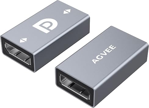 AGVEE 2 Pack Displayport Coupler Adapter, Alloy Shell 8K HDR Displayport DP 1.4 Female to Female Extender Extension Connetor Converter, Backward Compatible with 1.3 1.2 1.1, Gray
