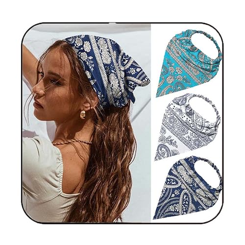 Catery Pañuelo elástico floral para el cabello, diadema bohemia, turbante, diadema triangular, bandana vintage para el cabello, accesorios para el