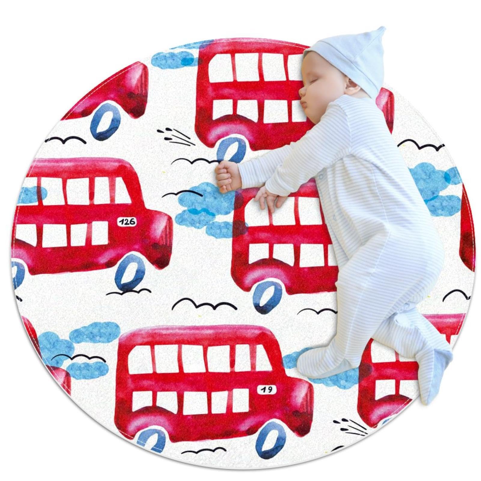 Tapis de salle de bain antidérapant rond 1m, tapis de chambre enfant bus de Londres