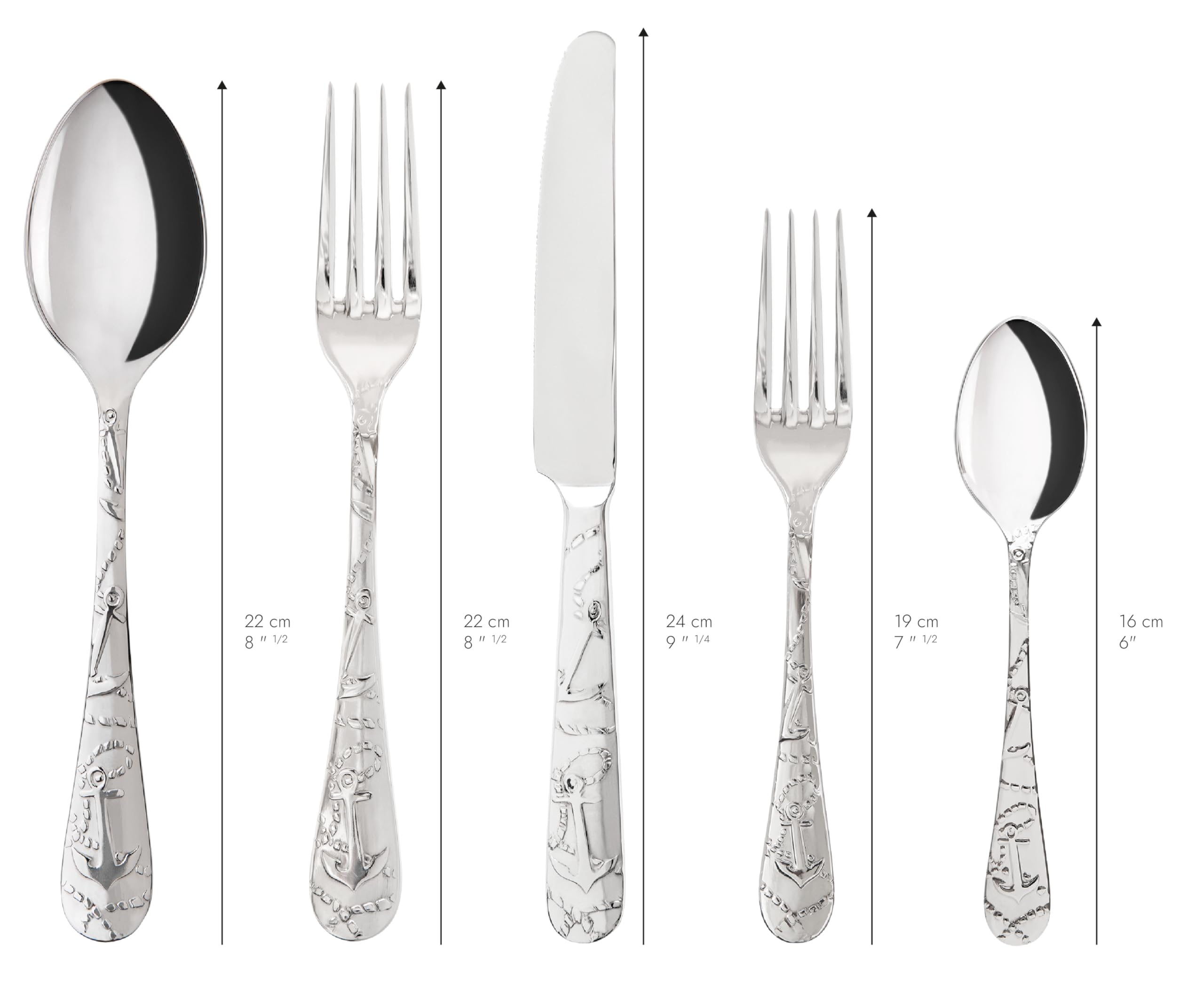 Sabre Paris Set di posate da tavola Saint Malo, in acciaio inox e finitura lucida. Include coltello, forchetta, cucchiaio e cucchiaino in acciaio inox.