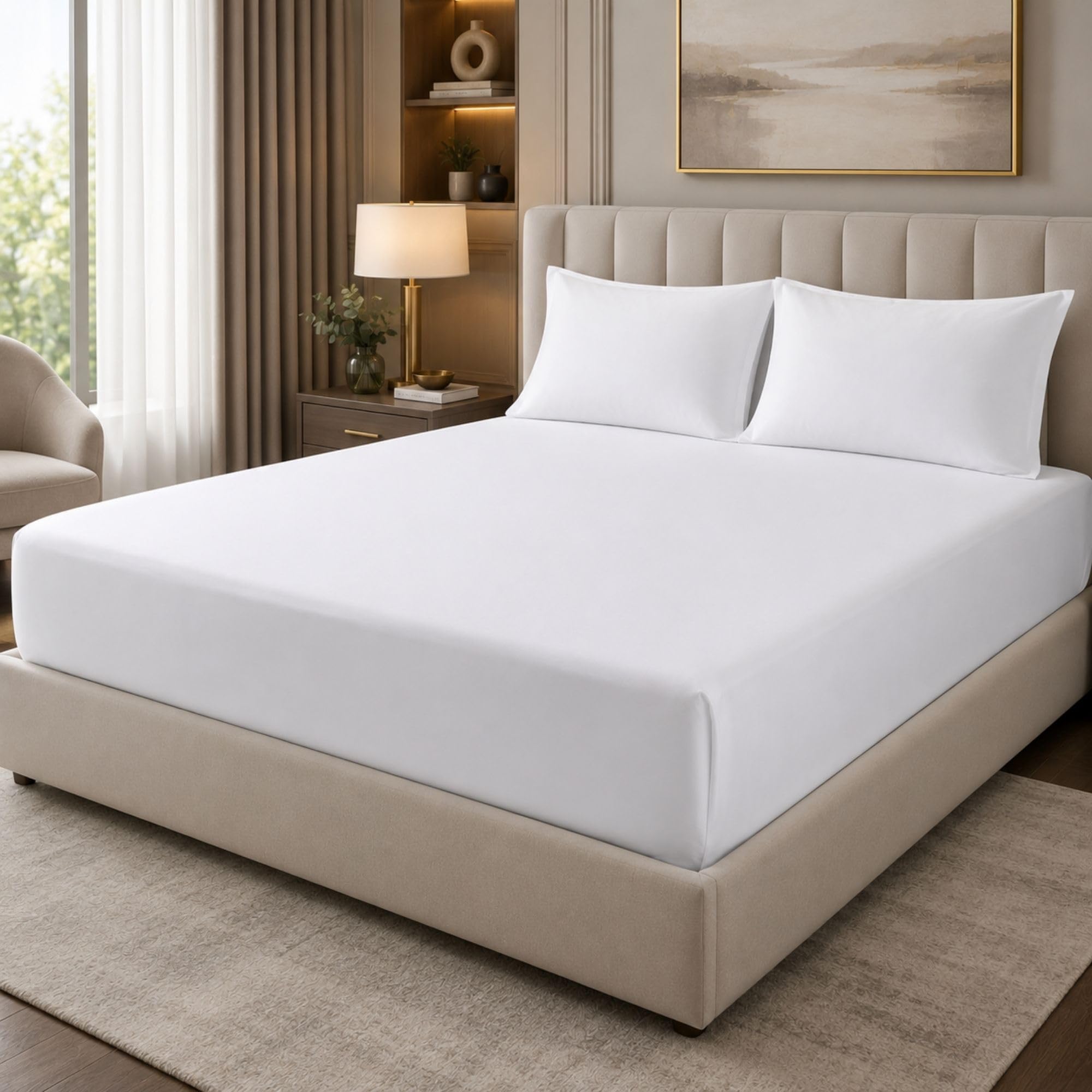 100% Egyptian Cotton 400 Thread Count Super King Fitted Sheet, 25cm Deep Pocket, 182 x 200cm, Breathable Cotton Bedding for Super King Mattress