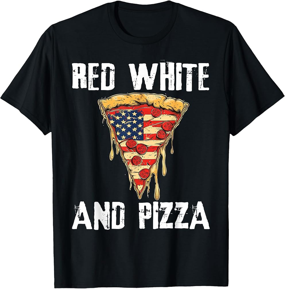 Red White And Pizza Funny 4th Of July Patriotic Teens Men T-Shirt