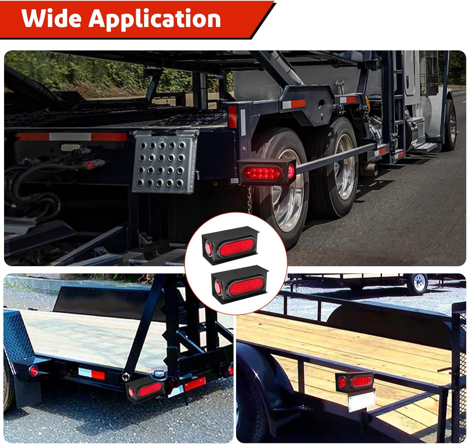 LIMICAR Steel Trailer Lights Boxes Housing Kit with 6 Inch Oval Red LED Trailer Tail Lights 2 Inch Round Red LED Side Marker Clearance Lights, Included Grommets Wire Pigtails Connectors