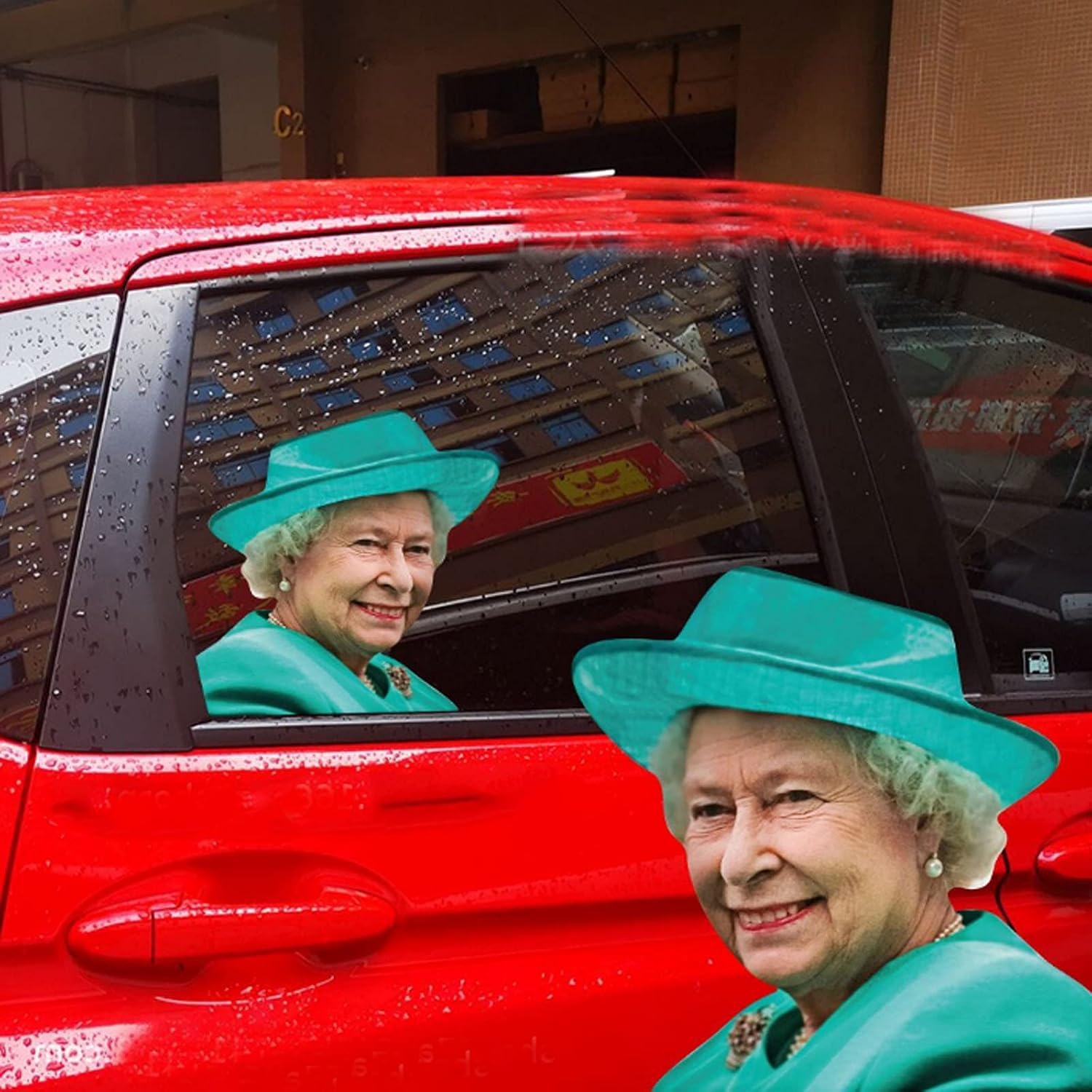 Afaster Queen Car Window Decal for Vehicles ,Car Window Cling,Window Cling Elizabeth Car Sticker (Green-Right)